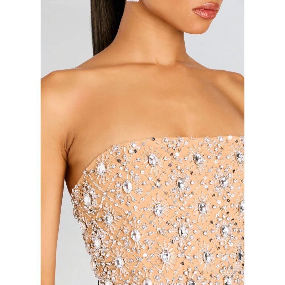 retrofete Chicca Strapless Embellished Mini Dress Nude Silver Womens Size Medium - Picture 5 of 16